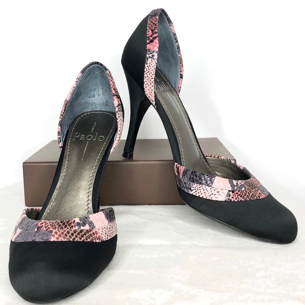 LINEA PAOLO Satin W/ Snake Print Leather Accent